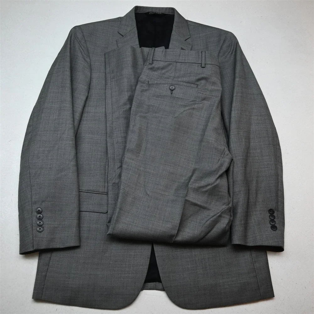 Jos A Bank 41L 34x32 Gray Sharkskin 100% Wool Traveler Mens Jacket Pants Suit